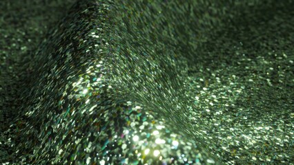 Green glittering wave flowing with mesmerizing light reflection, shimmering across dynamic surface and creating elegant iridescent movement