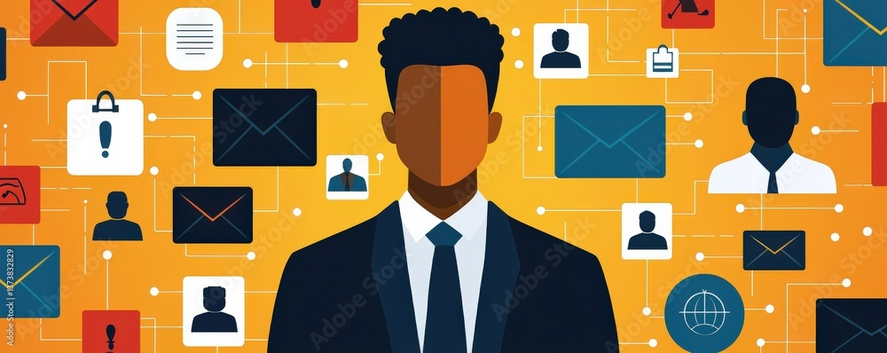 Poster protect prevention policy concept. businessman with abstract digital communication icons in backgrou