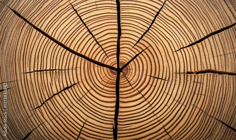 Poster a detailed view of a tree trunk showing its annual growth rings creating natural patterns.