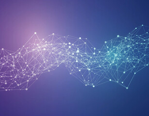  Abstract Technology Background with Polygonal Connections & Dotted Lines on Blue Purple Gradient Digital Network Vector Illustration for AI, Big Data,