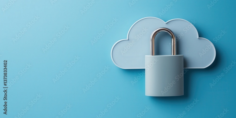 Poster protect prevention policy concept. cloud computing security concept with a padlock.