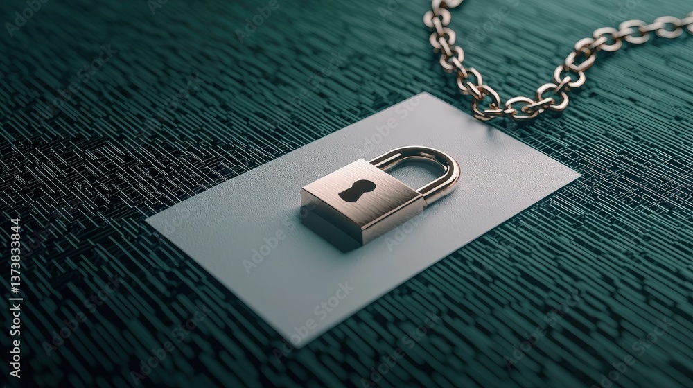Poster protect prevention policy concept. a padlock on a metallic surface representing security and protect