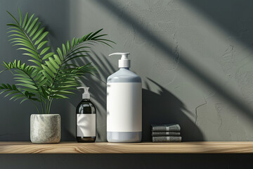 Plain Shampoo Bottle Mockup with No Label on a Simple Background