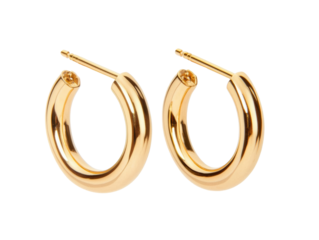 Elegant gold hoop earrings for casual or formal wear on a transparent background, cut out