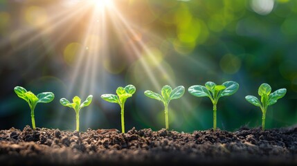 Promoting seedling development  planting young plants in morning light with a natural background