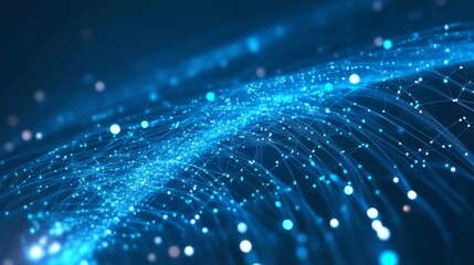 Abstract visualization of blue digital data connections, showcasing a complex network of interconnected nodes. This image captures the essence of data flow, technology, and futuristic connectivity