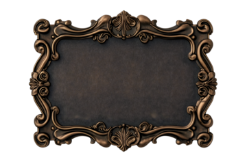 Vintage Bronze Plaque: Ornate bronze plaque or sign with a blank space for text or an emblem, showcasing intricate design elements.