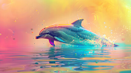 Obraz premium Surreal Dolphin in a Bright and Colorful Underwater Dream