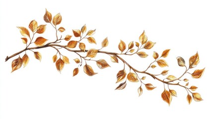 Autumn Branch with Golden Leaves: A Watercolor Painting
