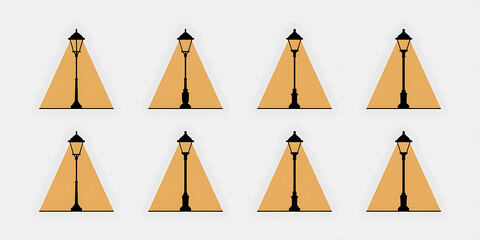 Street lamp silhouettes with light beams