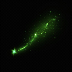 Magic green wind festive isolated on transparent background. green comet with sparkling stars and dust. Powder dust light. Magical shining green dust.