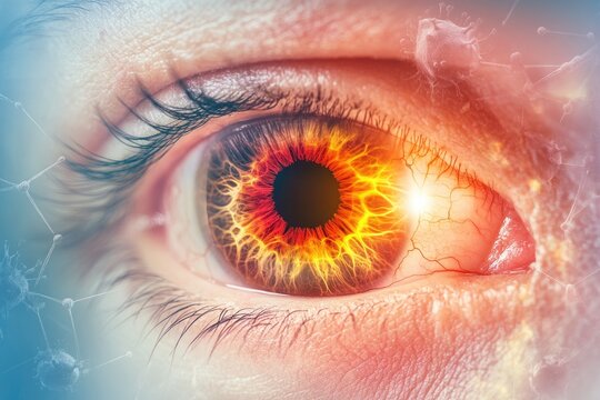 Uveitis Plate. Doctor Speaking Healing Words to Sick Patient with Uveitis