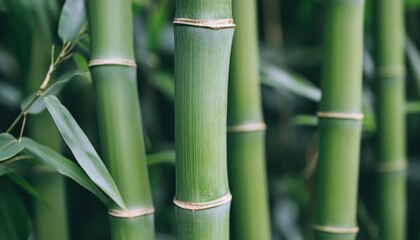 Fototapeta premium Close-up of vibrant green bamboo stalks, showcasing the natural texture and patterns of the plant.
