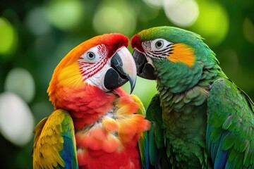Valentines Day Love: Two Colorful Parrots Sharing a Heartfelt Moment