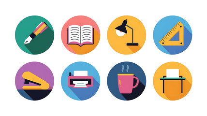 Office Supplies Icons Flat Design Vector Illustration