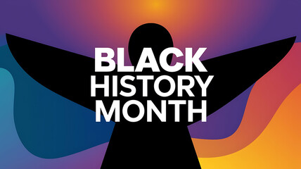 Black History Month silhouette graphic design Vibrant colors bold text Modern abstract style