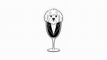 Elegant dog in tuxedo champagne glass black and white cute celebration vector graphic