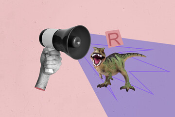 Template collage design trend artwork 3D sketch of announce loudspeaker attention speech talk wild...