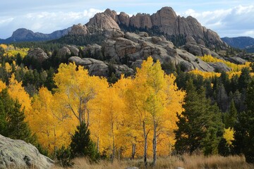 Vedauwoo Fall Colors. Unique Rock Formations in Wyoming's National Forest