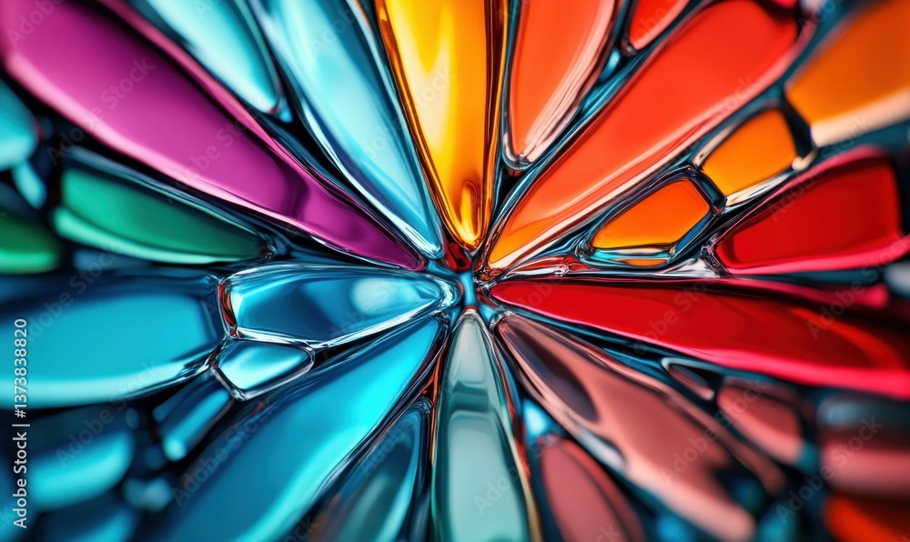 Poster an explosion of color in a kaleidoscope of vibrant polygons creating a metallic rainbow effect.