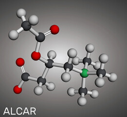 Obraz premium Acetyl-L-carnitine, ALC, ALCAR molecule. Dietary supplement acetylcarnitine. Molecular model. 3D rendering
