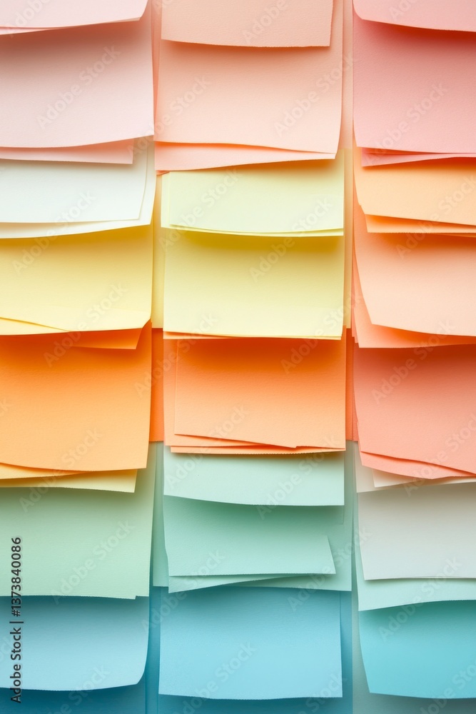 Aufkleber sticky notes in various colors are organized in a gradient, providing an engaging visual for brainst