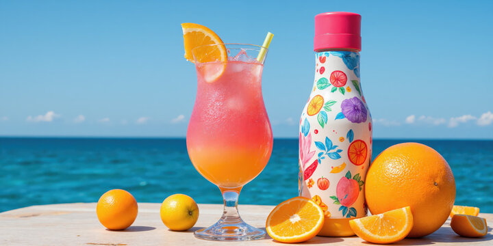 Tropical Punch & Sky Blue - A playful combination of tropical punch pinks and juicy orange hues blending seamlessly into