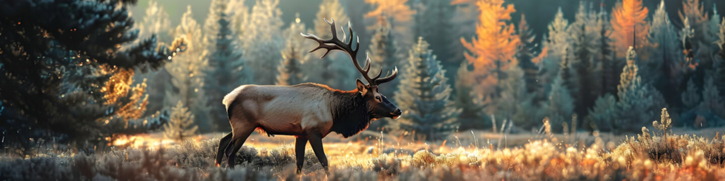 Wild Elk in Open Wilderness with Majestic Antlers

