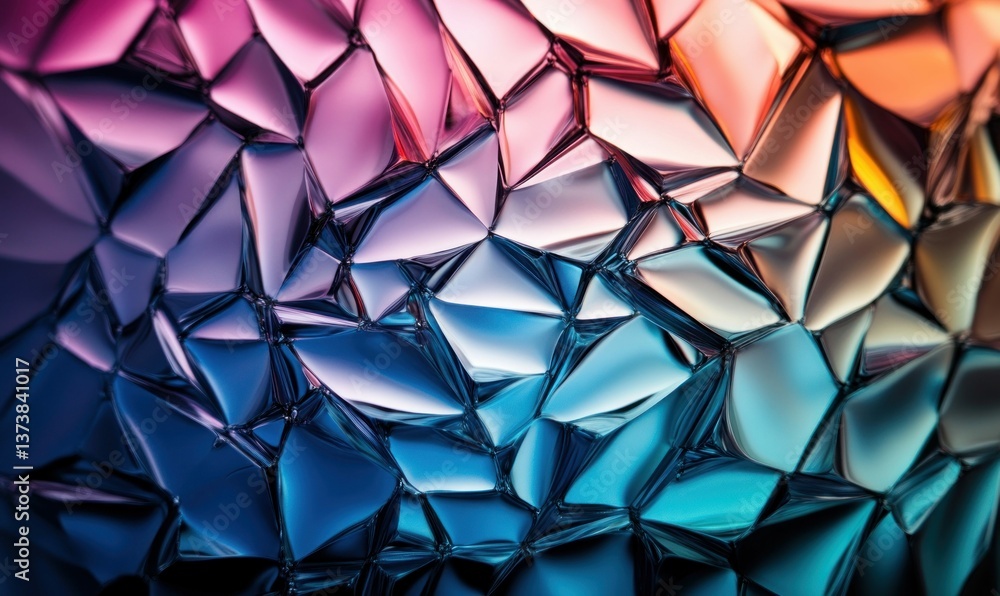 Poster detailed close-up of a multicolored glass facet texture, featuring a vibrant gradient pattern.