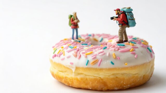 Miniature Hikers on Donut