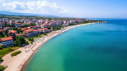Sveti Vlas Bulgaria - Aerial View of Beautiful Coastal Townscape under Clear Blue Sky