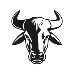 A bull logo with powerful horns. Animal icon template. Aggressive and dynamic style symbolizing strength, courage and fortitude. Animal head, horned beast, strong symbol
