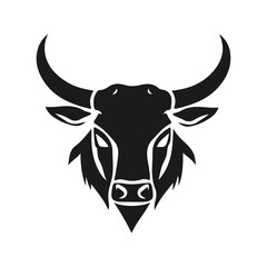 A bull logo with powerful horns. Animal icon template. Aggressive and dynamic style symbolizing strength, courage and fortitude. Animal head, horned beast, strong symbol