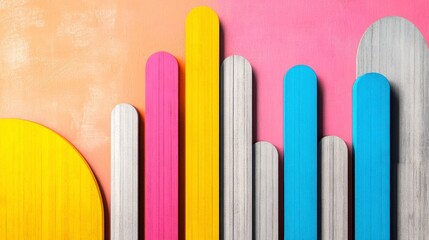 Colorful Abstract Shapes with Sun and Bars on Pink and Orange Background