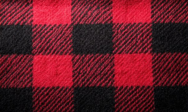 Detailed close-up of red and black buffalo plaid fabric displaying a cozy, checked pattern.
