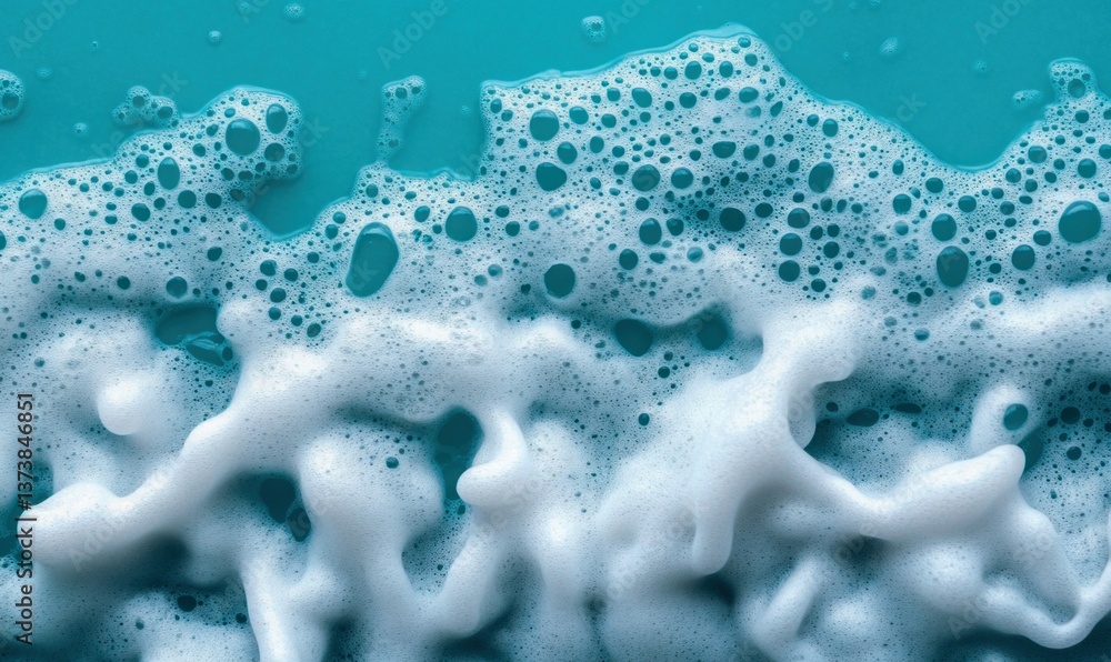 Aufkleber swirling white soap foam texture creates a captivating abstract pattern against a turquoise backgrou