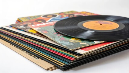 Fototapeta premium Stack of Vinyl Records and Sleeves