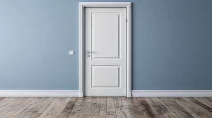 White interior door stands against a light blue painted wall