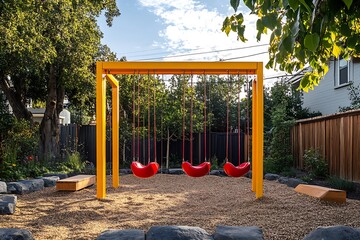 bright red swing set