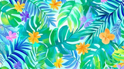 Captivating Pastel Template Showcasing Exotic Leaves and Blooms