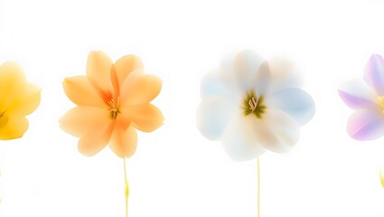 Naklejka premium A collection of real colourful dwarf dahlia flower heads isolated against a transparent background for design elements.