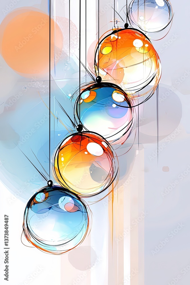 Poster ethereal digital artwork of colorful floating spheres in a dreamlike style reflecting inner joy and 