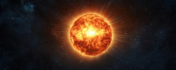 Obraz premium Stellar Formation Theories concept. Glowing sun surrounded by stars in a cosmic scene.