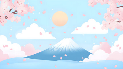 Cherry blossoms blooming under Mount Fuji