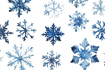 Fototapeta premium Watercolor Snowflakes Frames for Winter Holidays: Hand-Drawn Navy Blue Snowflake Designs for Cards and Gifts