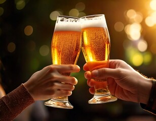 ビールグラスで乾杯する二人