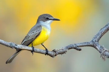 Obraz premium Western Kingbird Bird Watching from Tree Branch in Natural Wildlife Habitat