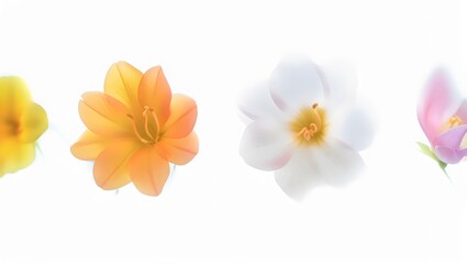 Obraz premium A collection of real colourful dwarf dahlia flower heads isolated against a transparent background for design elements.