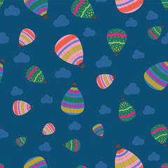 Fun Colorful Hot Air Balloons Vector Seamless Pattern