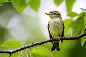 Willow Flycatcher. Songbird Avian Wildlife in Natural Wild Habitat